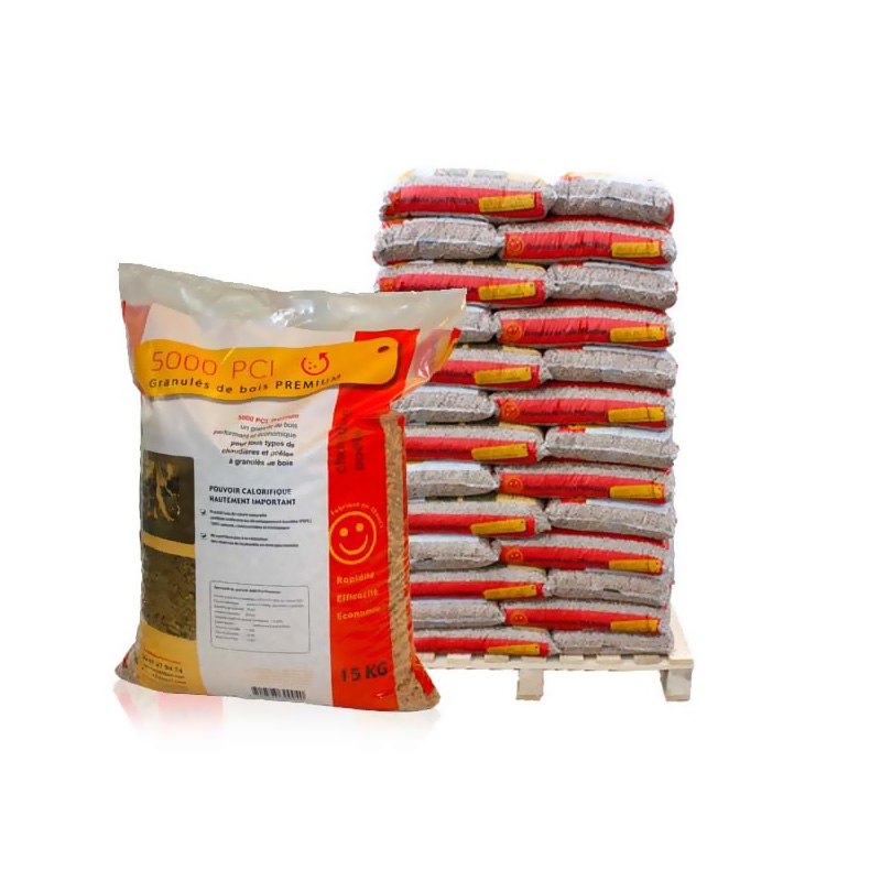 Pellets de madera - 5000 uds - palé de 65 sacos de 15 kg