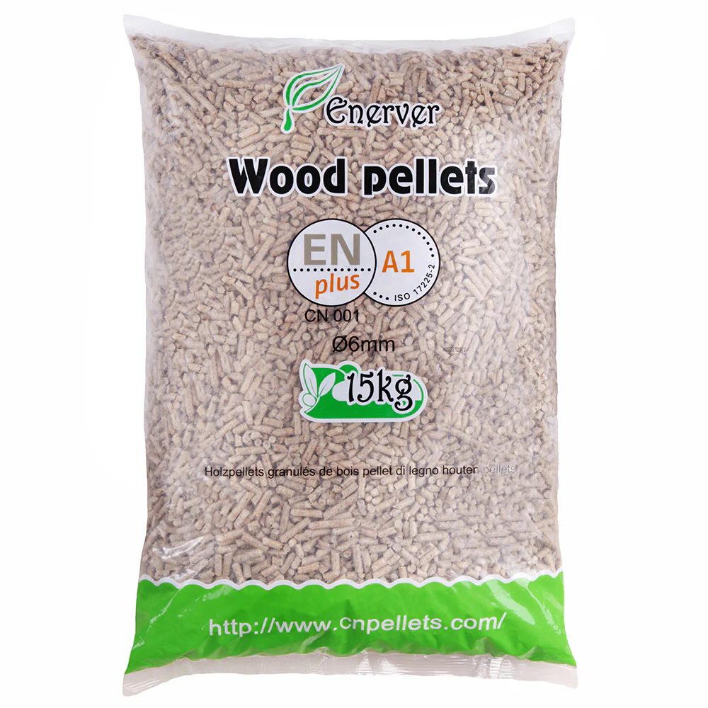 PELLETS DE MADERA – Pellets de madera, saco de 15 kg – 80 sacos – 1200 kg – ENERVER